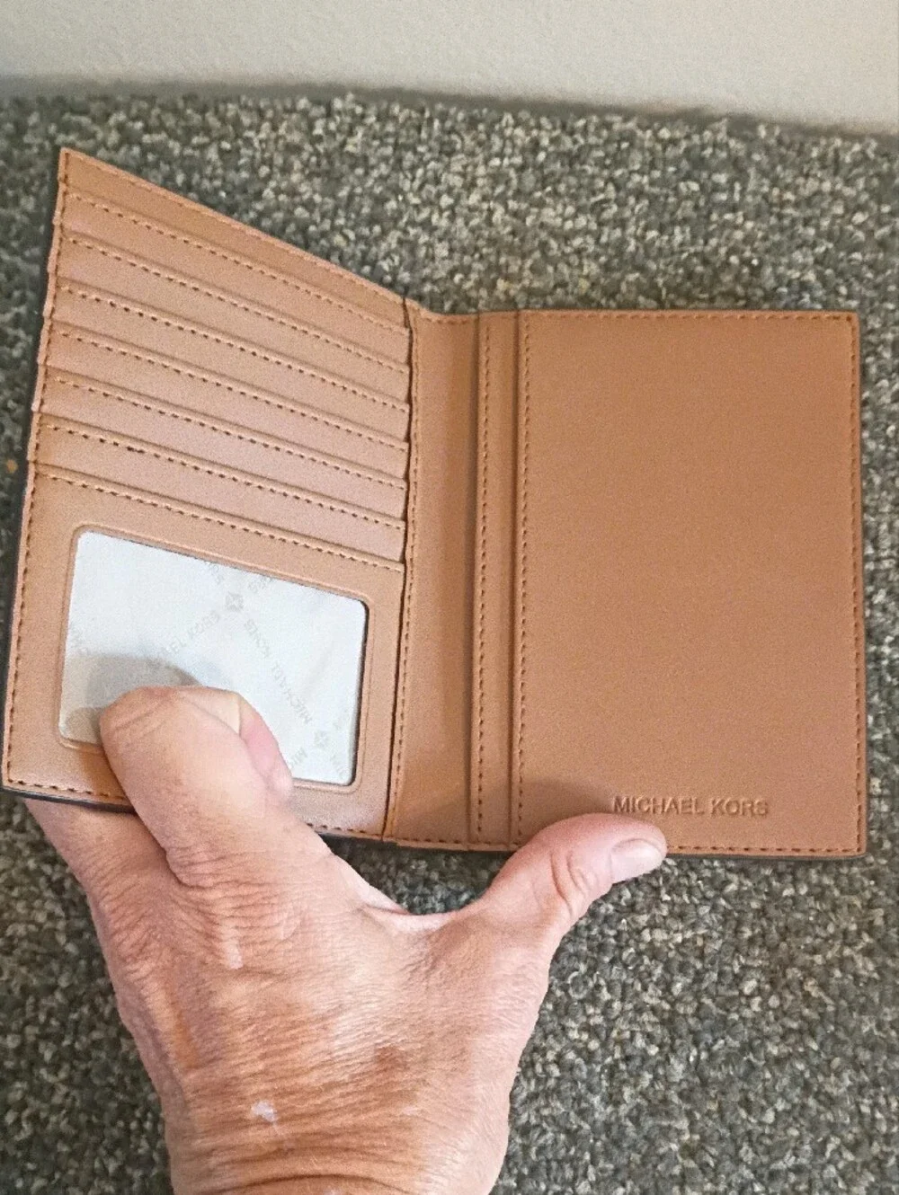 Michael Kors Brown Monogram Passport/Card Holder with Gold Logo